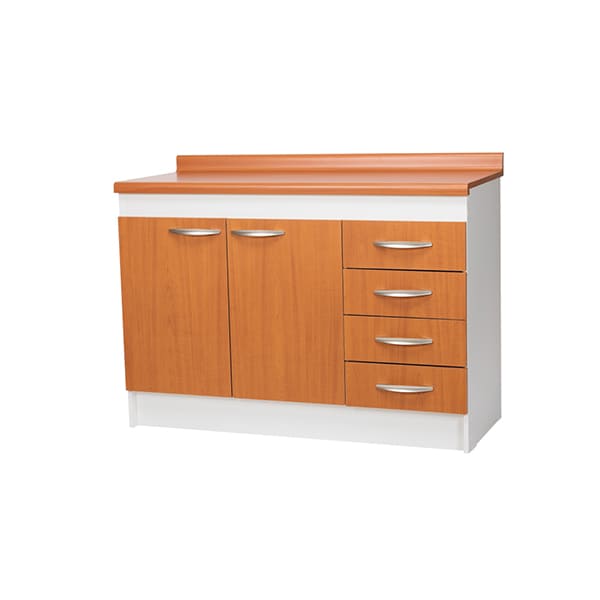 Mueble Base Cocina 2 Puerta - 4 cajones y Cubierta Color Peral . 1.20mts