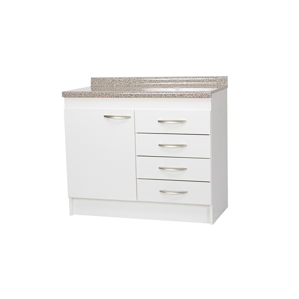 Mueble Base Cocina 1 Puerta 4 cajones Blanco Cubierta Granito 1.00mts