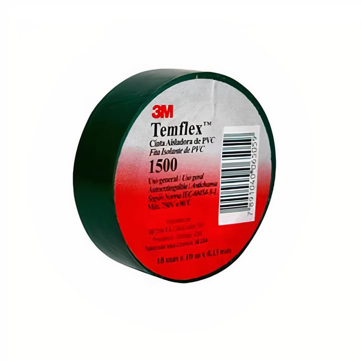 Cinta Eléctrica Vinílica Aislante Temflex 1500 Verde 18mm x 10m 3M