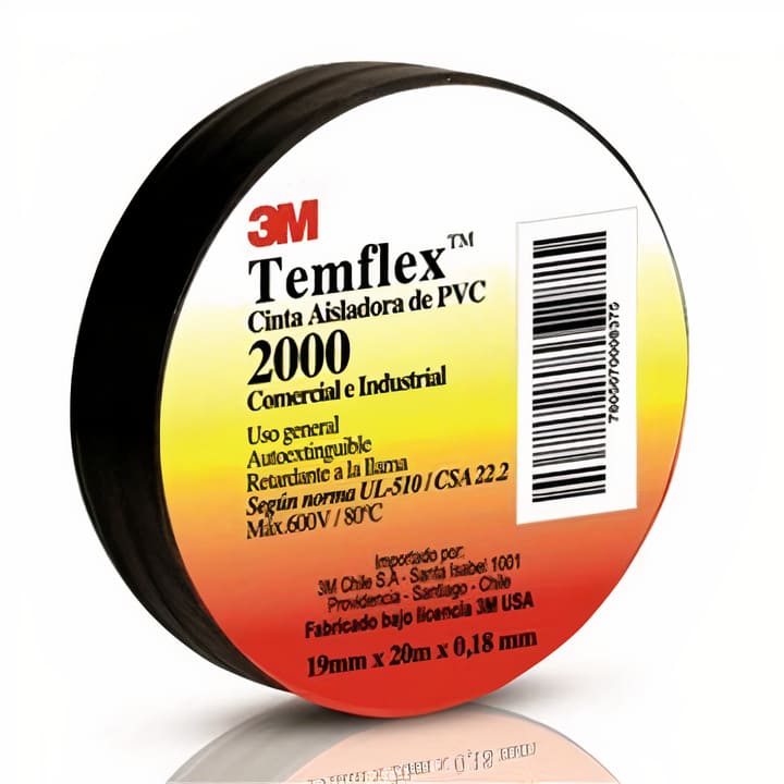 Cinta Eléctrica Vinílica Aislante Negra Temflex 2000 19 mm x 10 m 3M