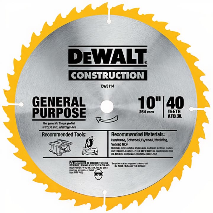 Disco Sierra 10" x 40 Dientes Eje 5/8" Diente Carburo DW3114 DeWalt
