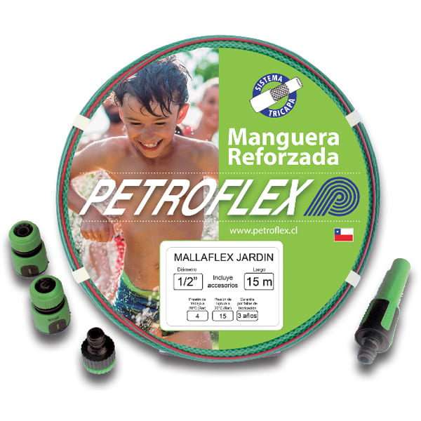 Set Manguera Mallaflex Jardin 1/2'' 15 Metros con Accesorios Petroflex