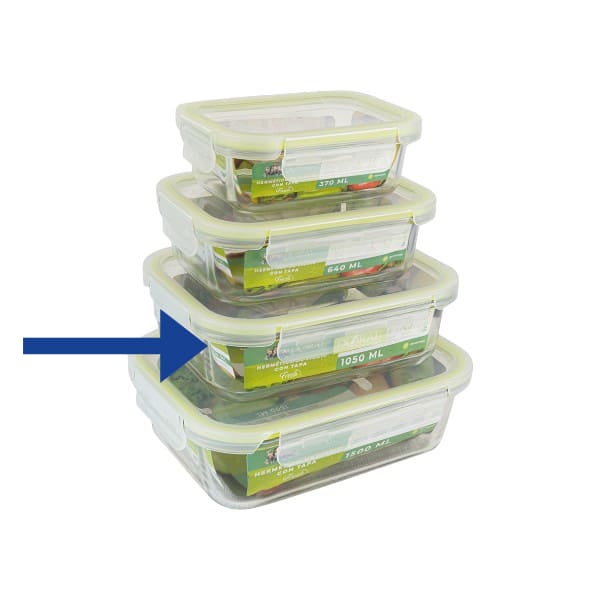 Hermético 1050ml Rectangular Borosilicato Doral